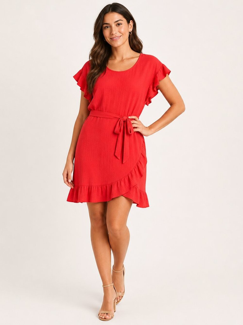 Entro Anthro Coral Ruffle Tulip Hem Lined Dress M/Boutique Romantic Spring Style